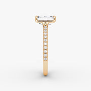 Emerald Cut - Pave Band - Classic Engagement Ring- 14 K Gold